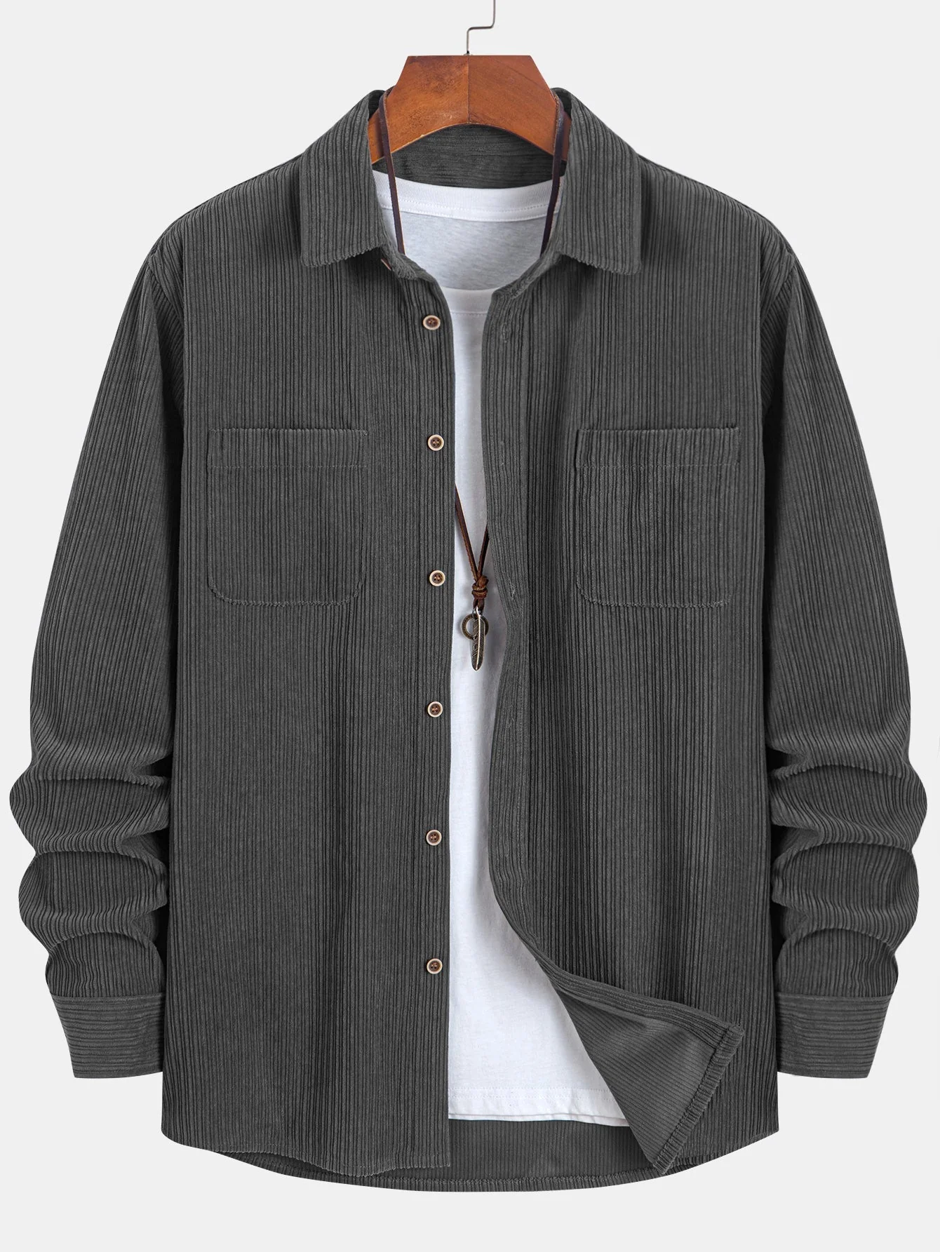 Kareem® | Long Sleeve Corduroy Pocket Button Up Shirt - Image 11