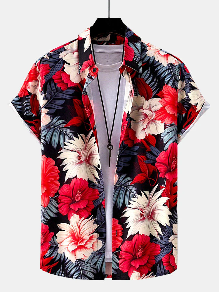 Keith® | Tropical Flowers Print Button Up Shirt & Solid Drawstring Swim Shorts - Image 2