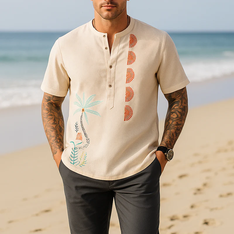 Keith | Men'S Summer Fashion Embroidery Cotton Blend Short Sleeve Shirt - Image 2