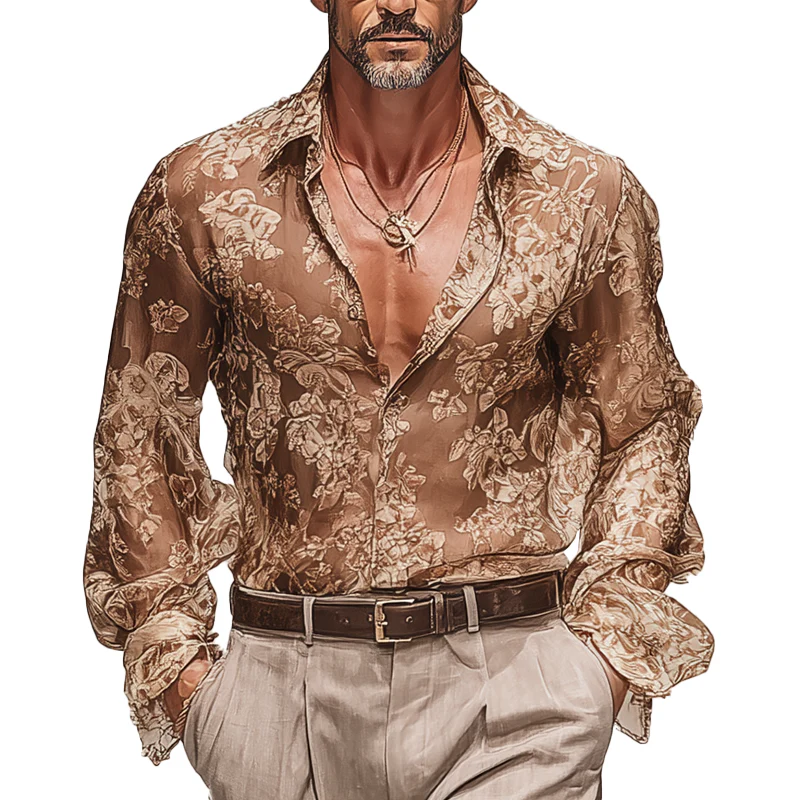 Ken | Men'S Vintage Printed Chiffon Long Sleeve Shirt