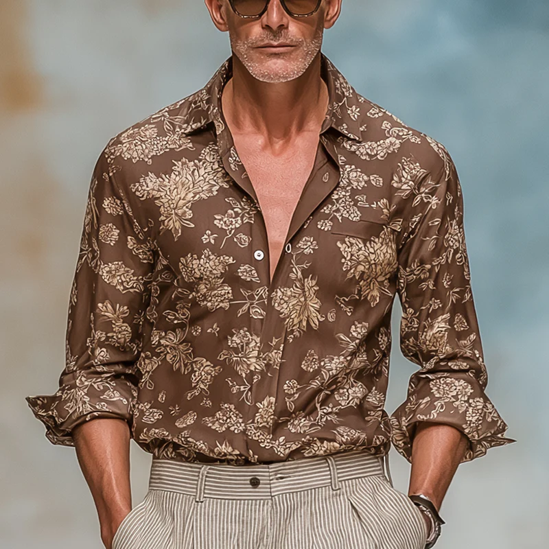 Kenneth | Men'S Vintage Print Linen Blend Long Sleeve Shirt - Image 2