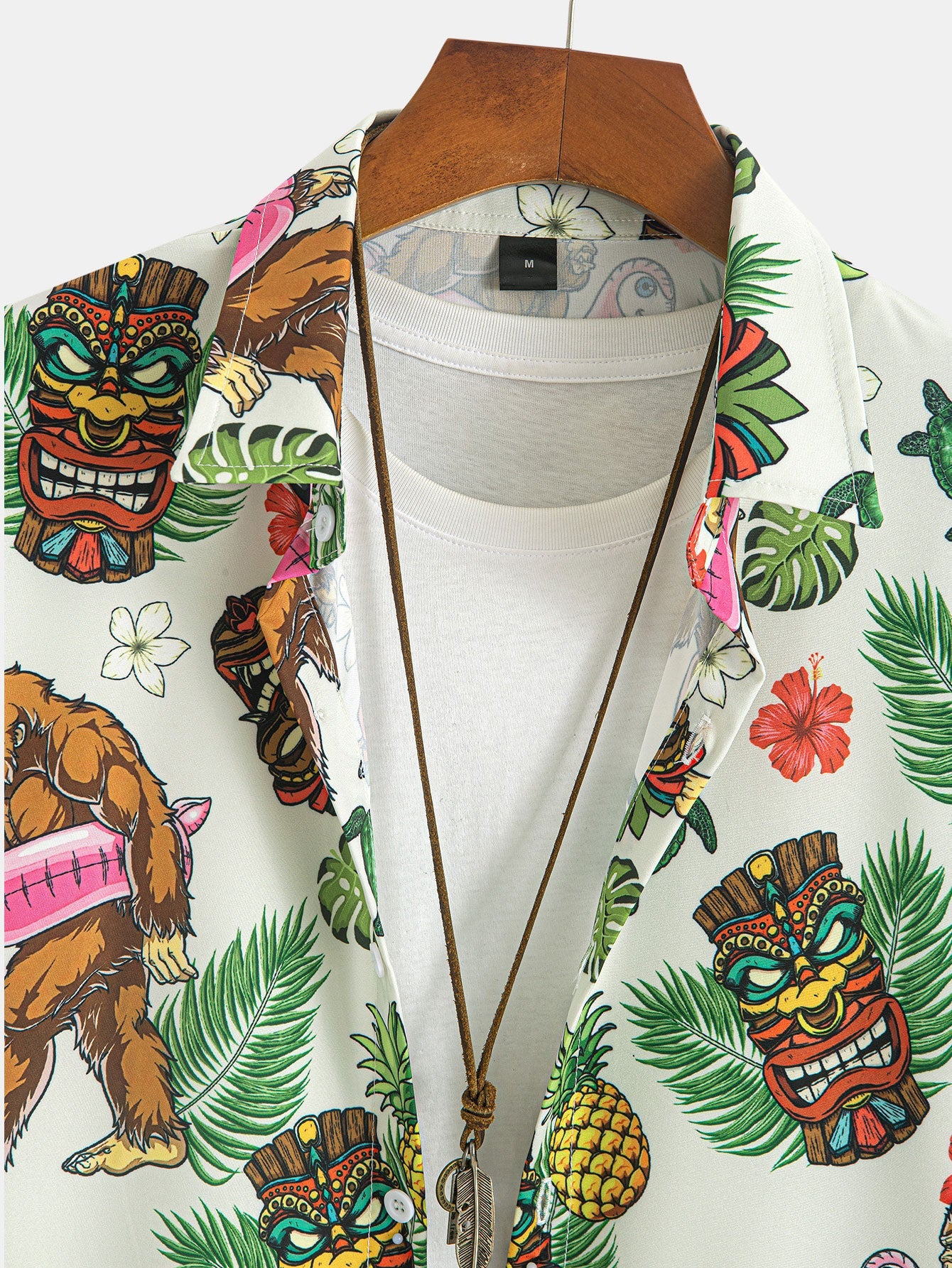 Kristopher® | Tropical Tiki Bigfoot Print Button Up Shirt - Image 3