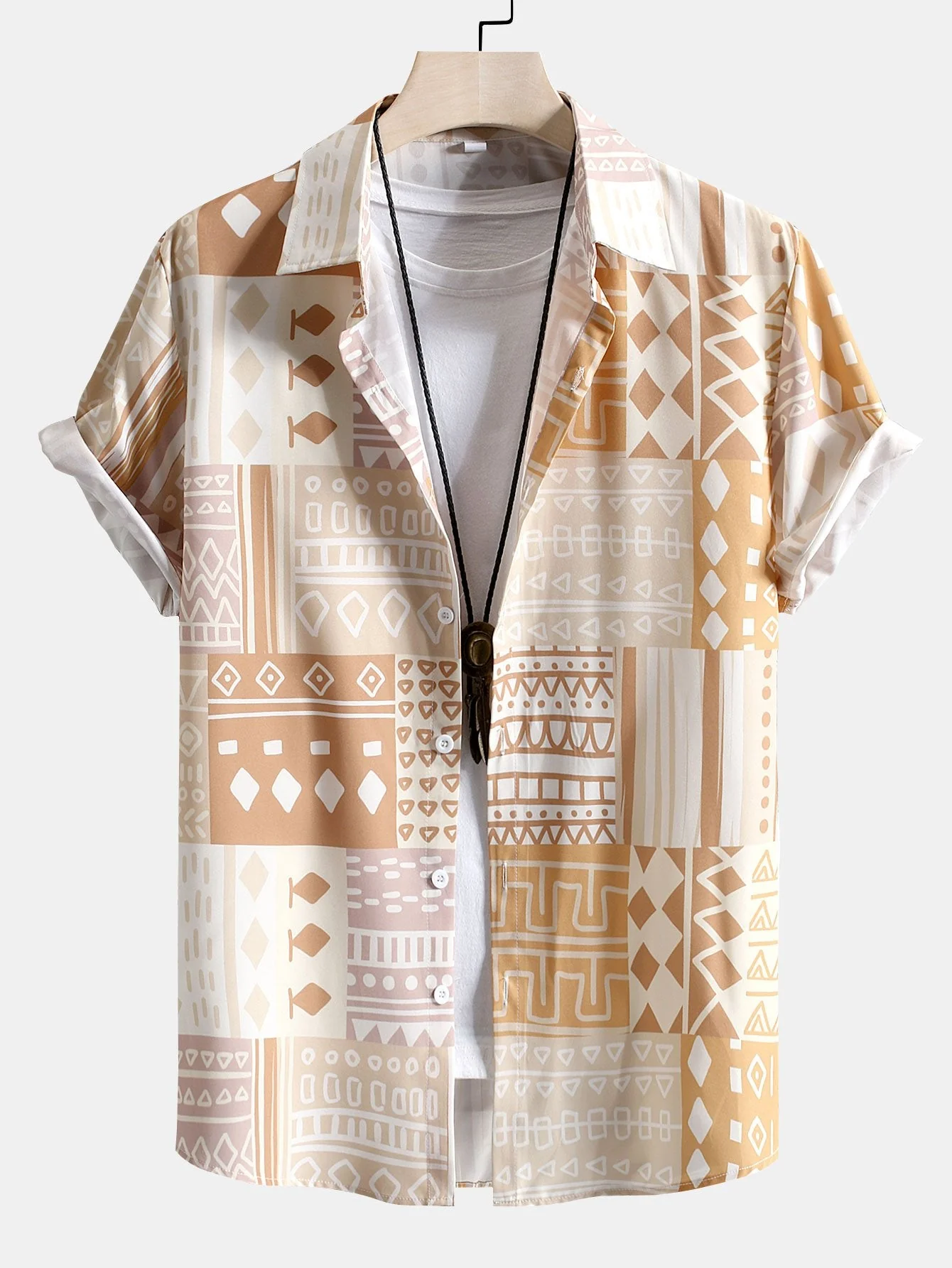 Laurence® | Tribal Geometric Patchwork Print Button Up Shirt