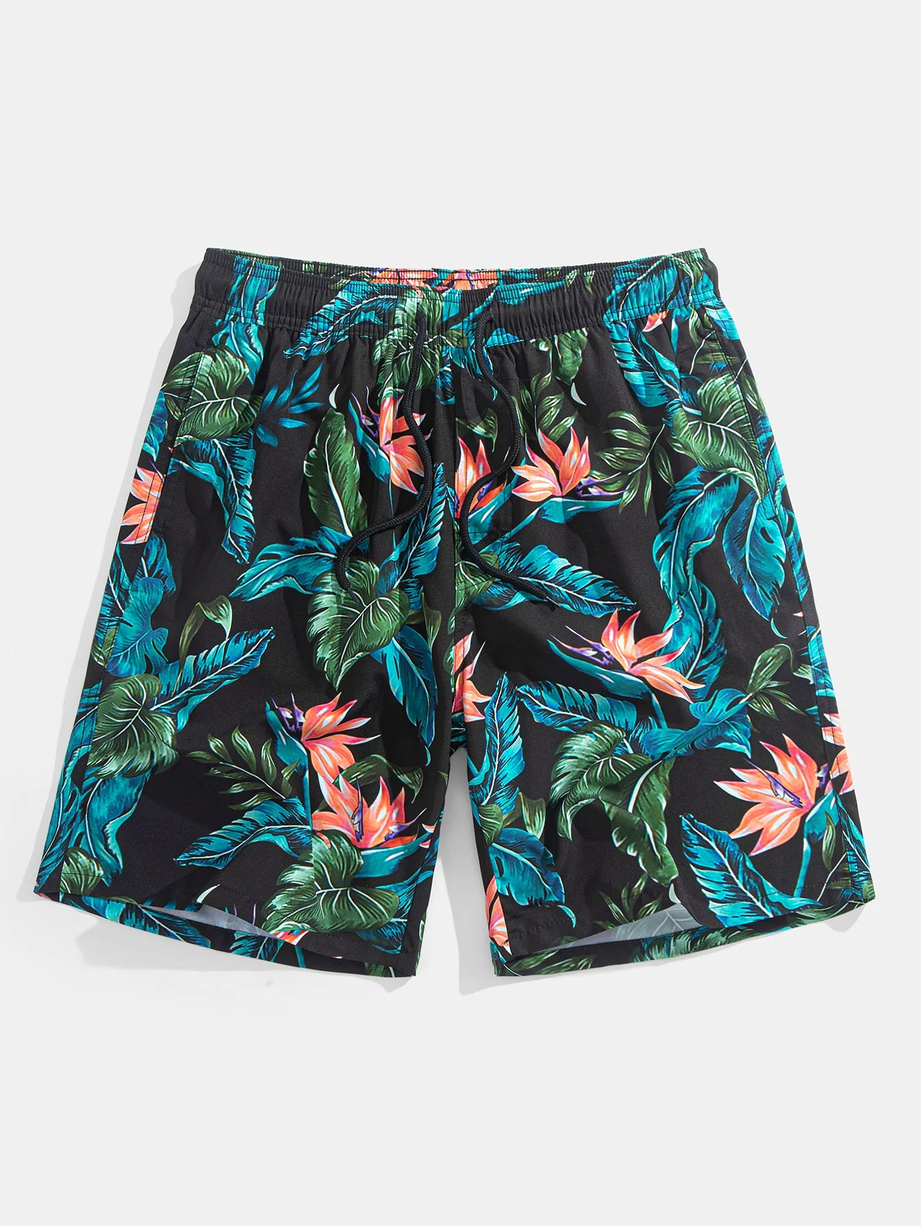 Layton® | Tropical Plants Print Button Up Shirt & Drawstring Swim Shorts - Image 4