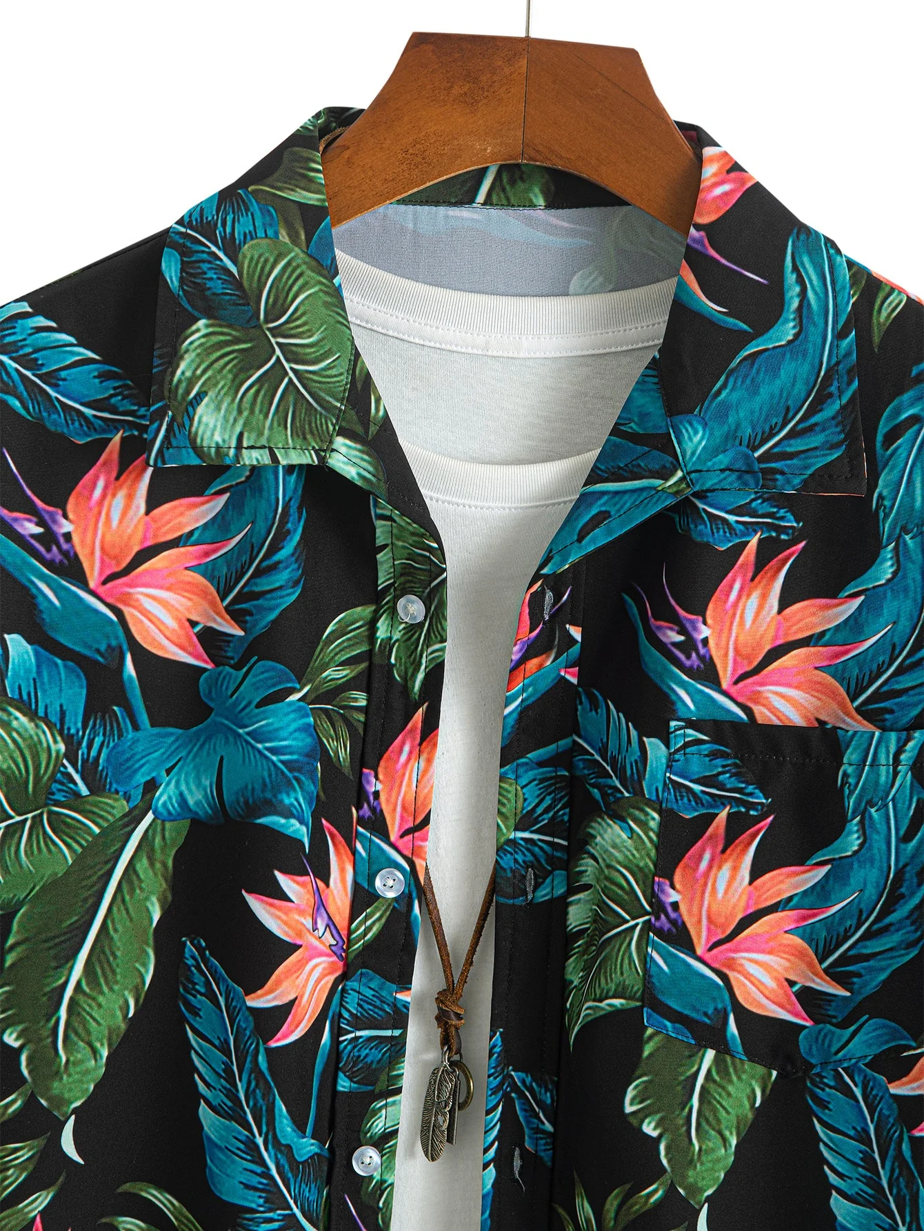 Layton® | Tropical Plants Print Button Up Shirt & Drawstring Swim Shorts - Image 6