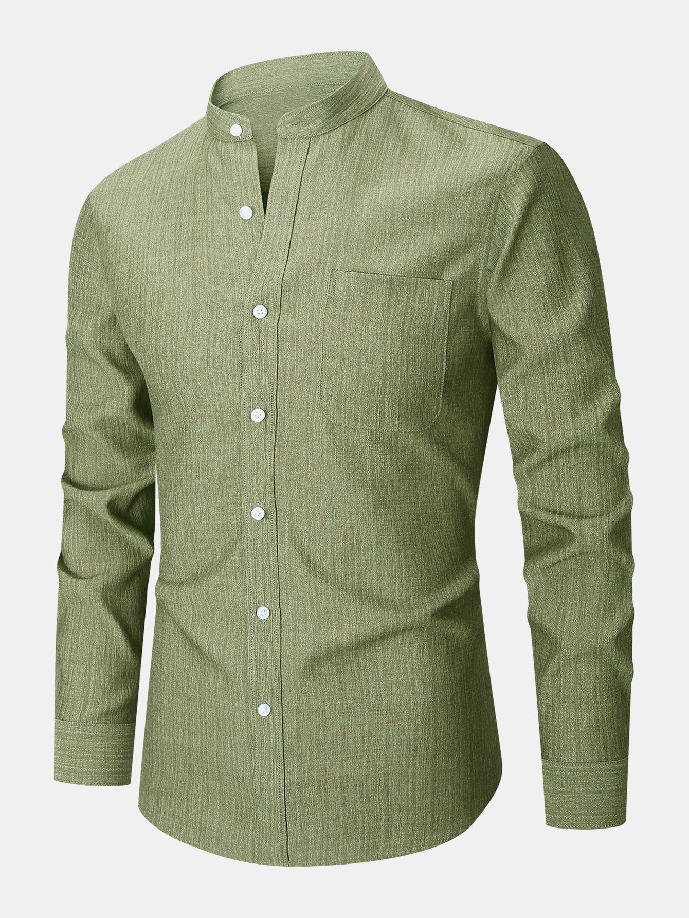 Leandro® | Long Sleeve Textured Stand Collar Shirt - Image 15