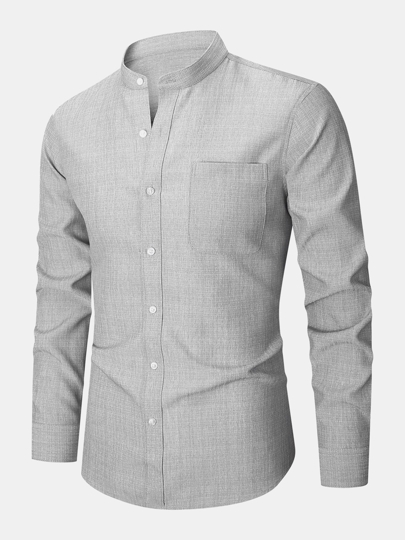 Leandro® | Long Sleeve Textured Stand Collar Shirt - Image 9