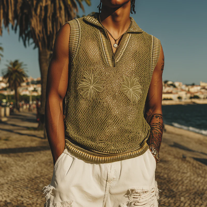 Leandro | Men'S Spring And Summer Fashion Casual Embroidered Knitted V-Neck Tank Top - Image 2