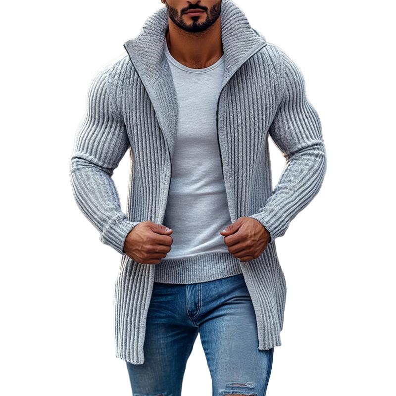 Len | Modern knitted cardigan with stand-up collar and striped pattern