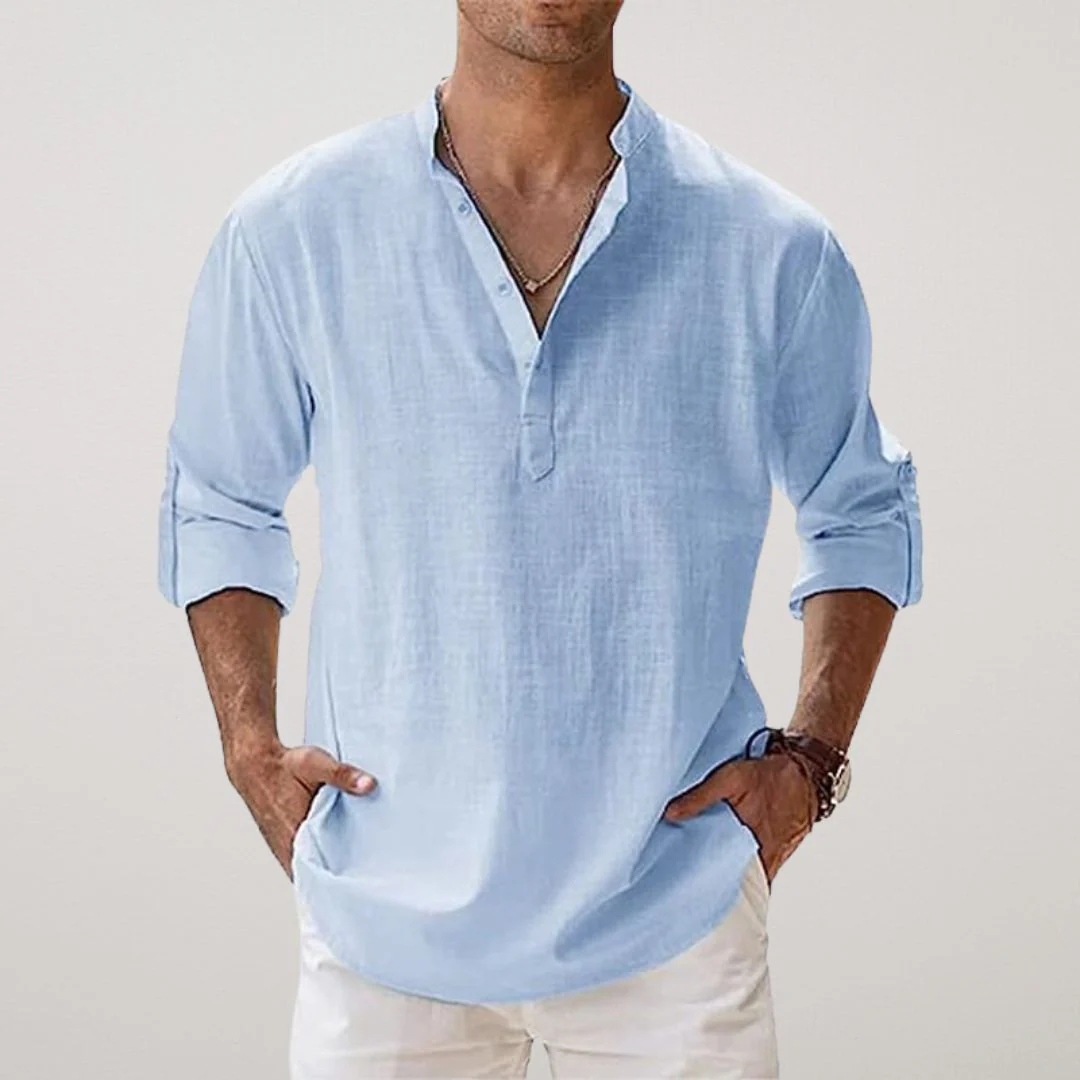 Lenoir™ - Linen-effect cotton Henley shirt - Image 10