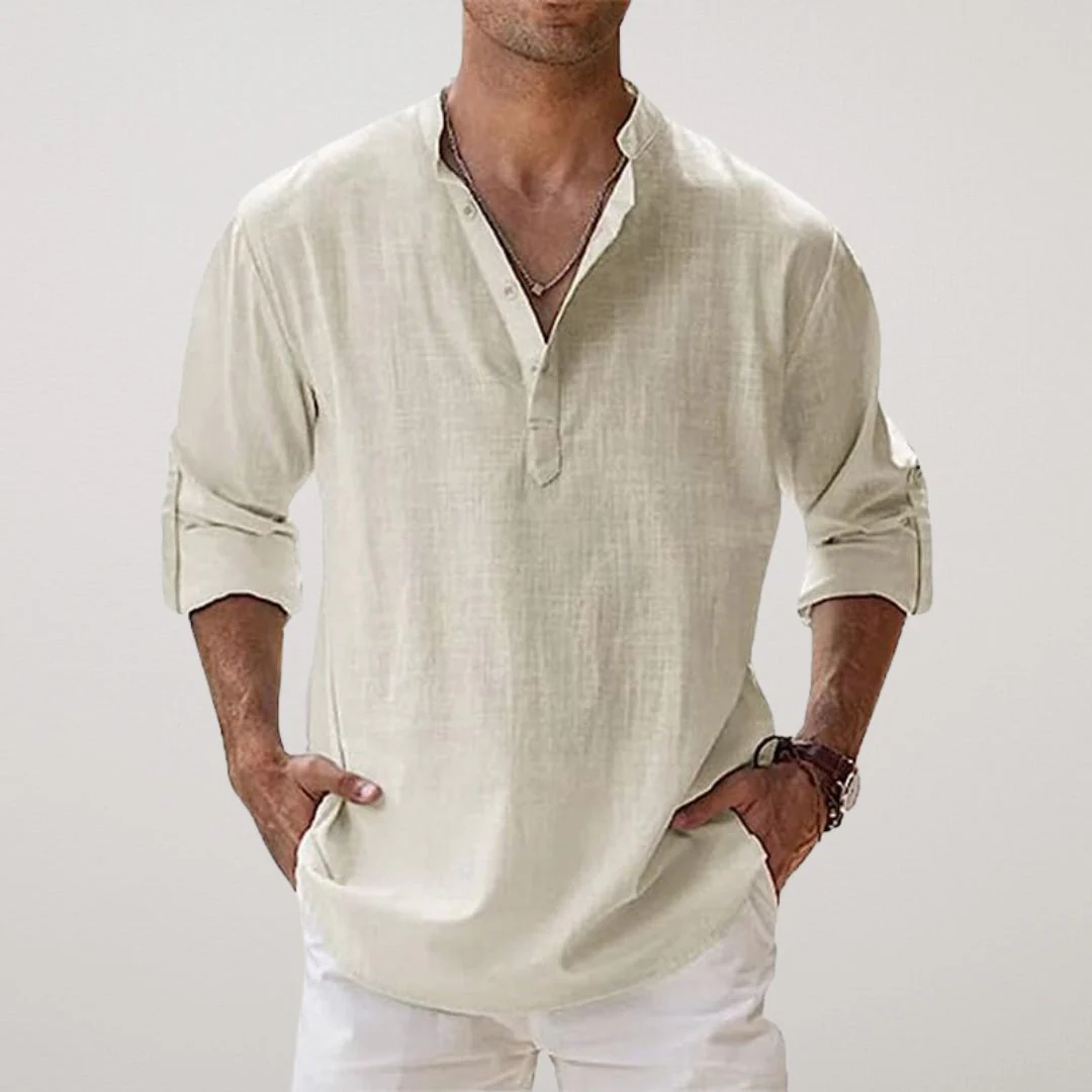 Lenoir™ - Linen-effect cotton Henley shirt - Image 13