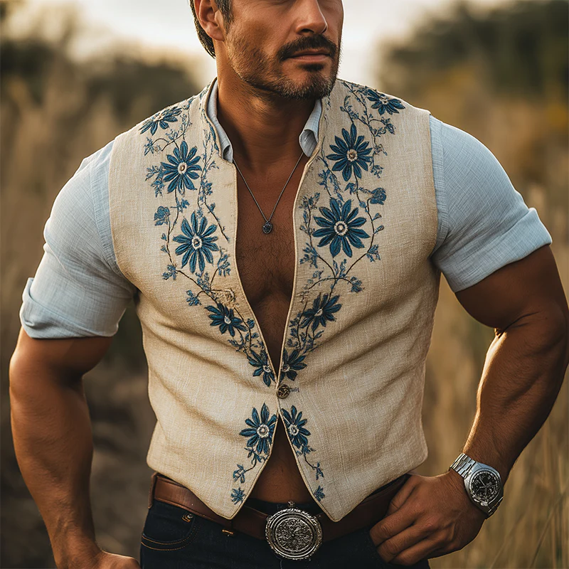 Leo | Men'S Summer Fashion Embroidered Linen Blend Sleeveless Vest - Image 2