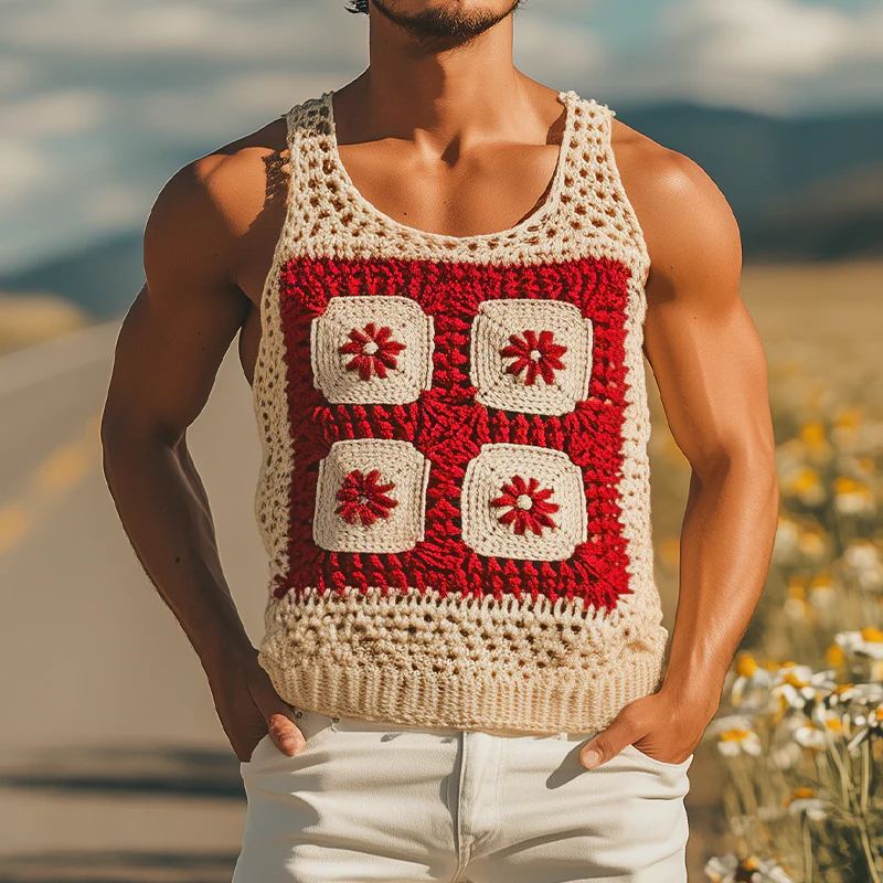 Leroy | Men'S Summer Fashion Casual Hollow Crochet Flower Knitted Tank Top - Image 2