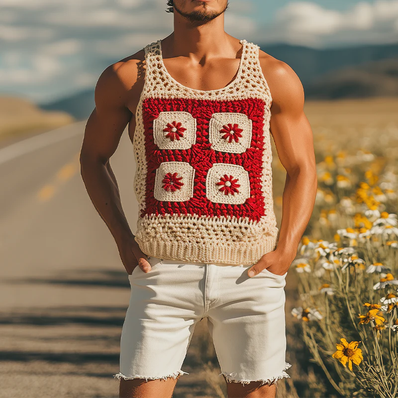 Leroy | Men'S Summer Fashion Casual Hollow Crochet Flower Knitted Tank Top - Image 4