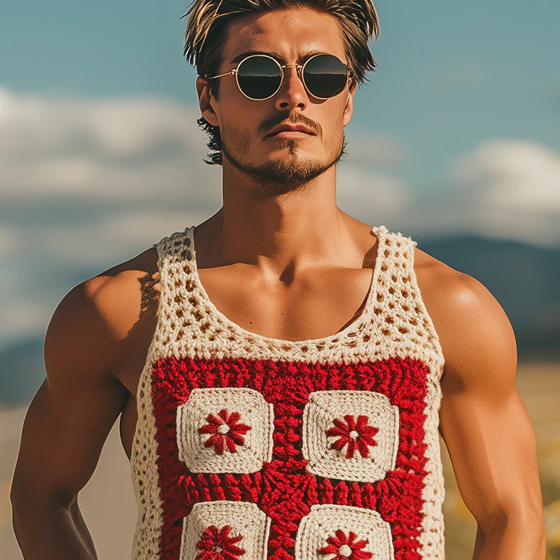 Leroy | Men'S Summer Fashion Casual Hollow Crochet Flower Knitted Tank Top - Image 5