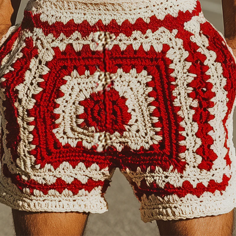 Leslie | Men'S Summer Fashion Casual Hollow Crochet Contrast Knitted Elastic Waist Shorts - Image 5