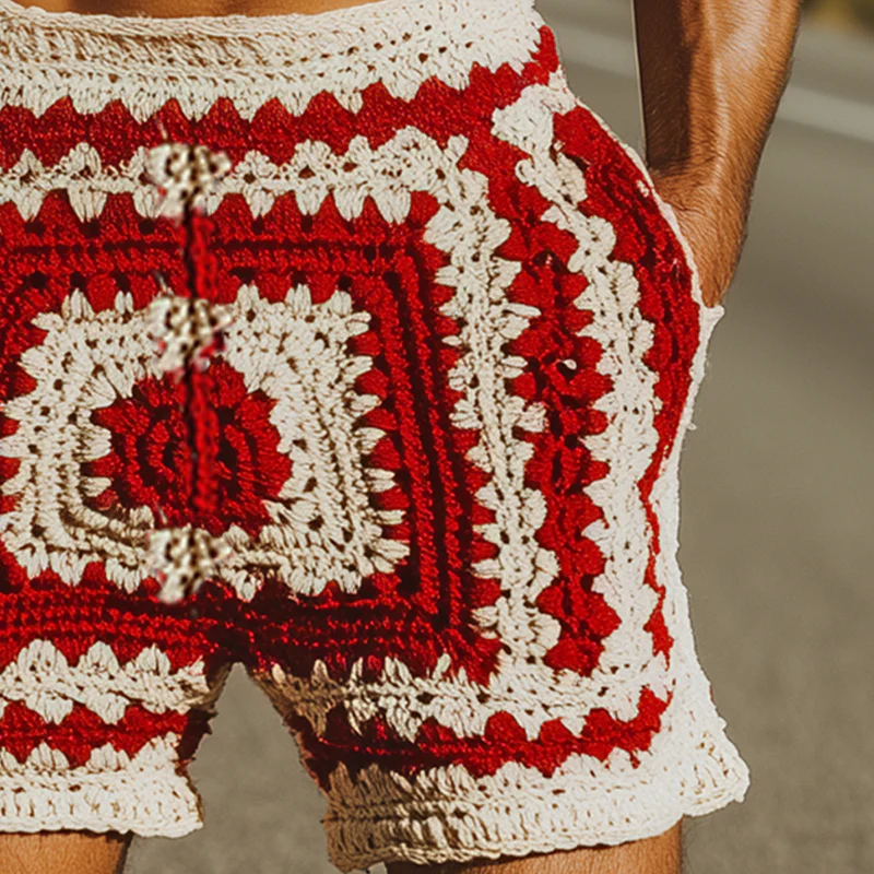 Leslie | Men'S Summer Fashion Casual Hollow Crochet Contrast Knitted Elastic Waist Shorts - Image 6