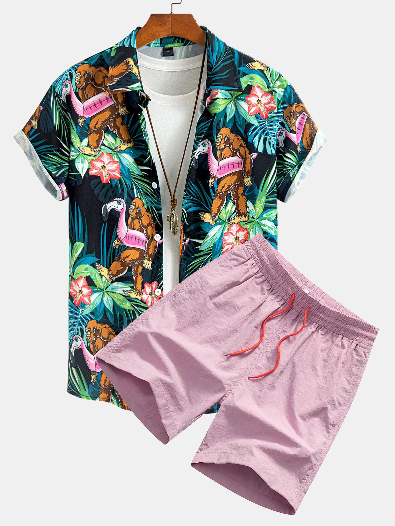 Levi® | Tropical Flamingo Bigfoot Print Button Up Shirt & Swim Shorts - Image 2