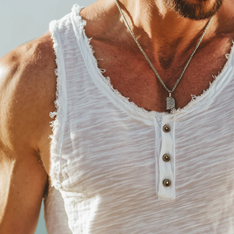 Lewis | Men'S Summer Basics Slub Fabric Raw Edge Tank Top - Image 7