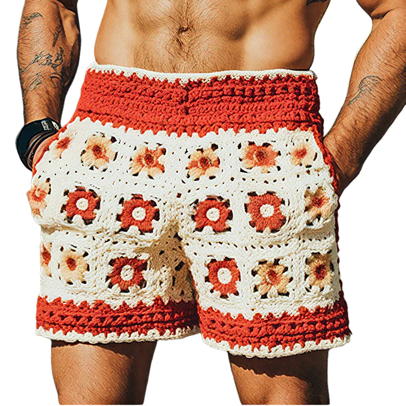 Liam | Men'S Summer Fashion Casual Hollow Crochet Flower Knitted Elastic Waist Shorts