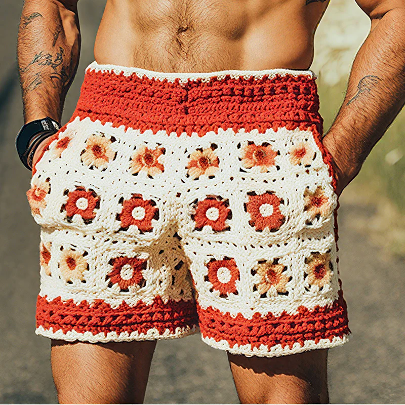 Liam | Men'S Summer Fashion Casual Hollow Crochet Flower Knitted Elastic Waist Shorts - Image 2