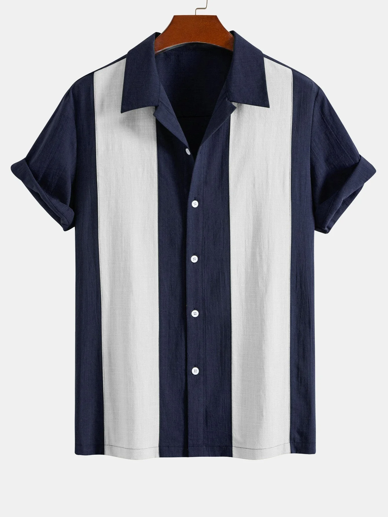 Lino® | Linen Look Patchwork Bowling Shirt - Image 3