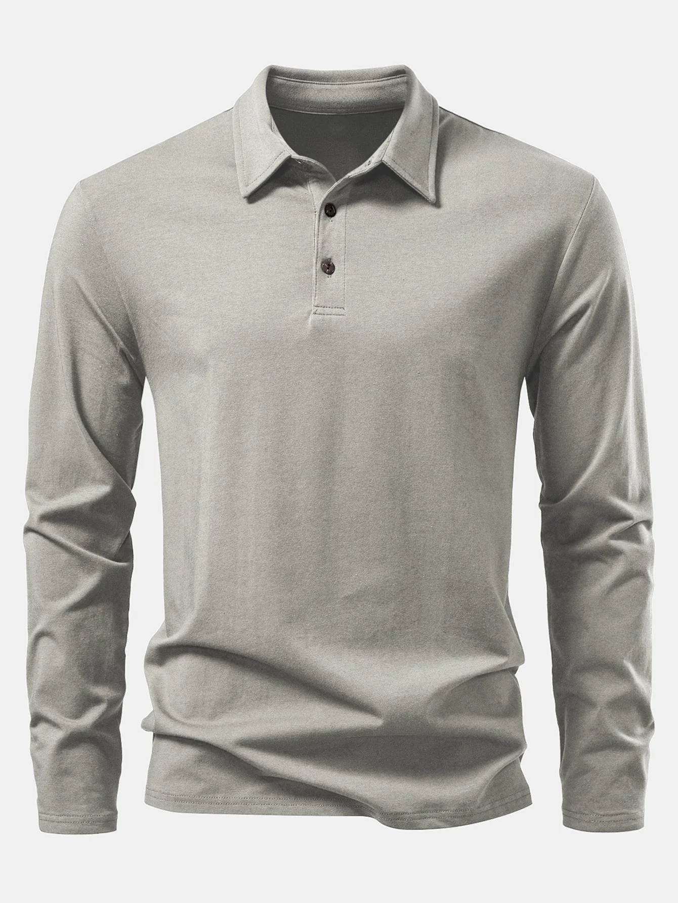 Livio® | Solid Long Sleeve Cotton Polo Shirt - Image 11