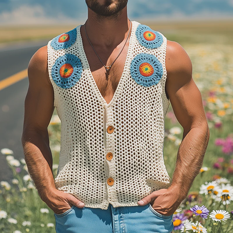 Lonnie | Men'S Summer Fashion Casual Hollow Crochet Flower Knitted Vest - Image 2