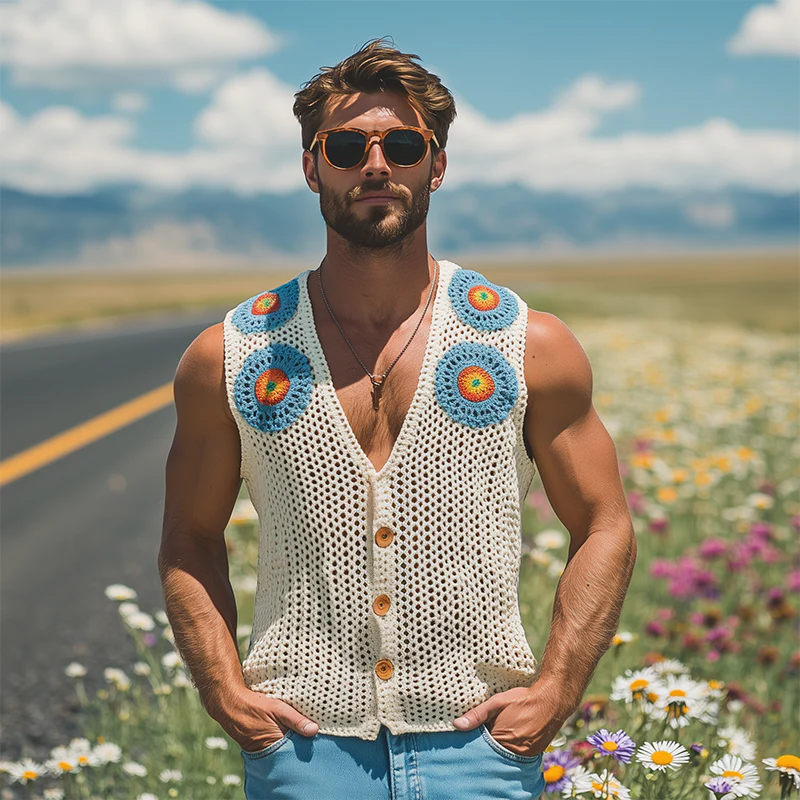 Lonnie | Men'S Summer Fashion Casual Hollow Crochet Flower Knitted Vest - Image 3