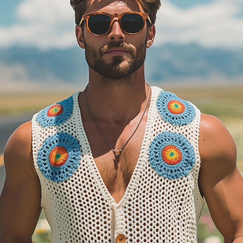 Lonnie | Men'S Summer Fashion Casual Hollow Crochet Flower Knitted Vest - Image 4