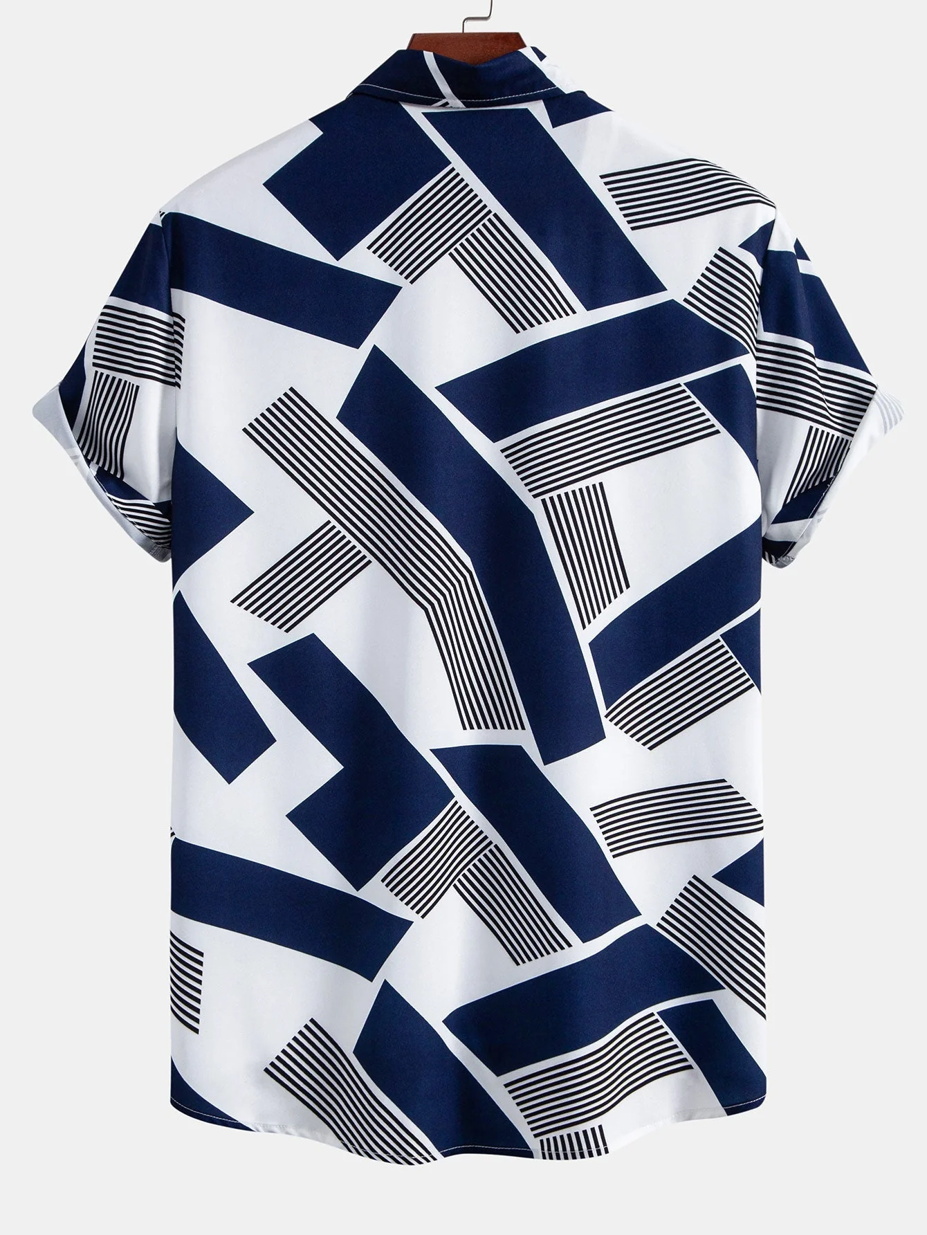 Lorenzo® | Color Block Geometry Print Button Up Shirt & Straight Leg Ribbed Pants - Image 4