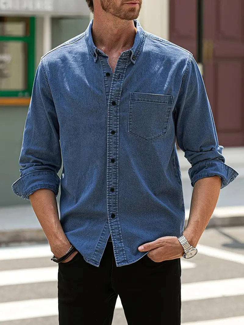 Lou® | Denim Long Sleeve Shirt For Men - Image 17