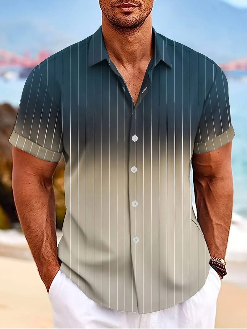 Lucrecia® | Short-Sleeved Gradient Button-Down Shirt For Men - Image 10