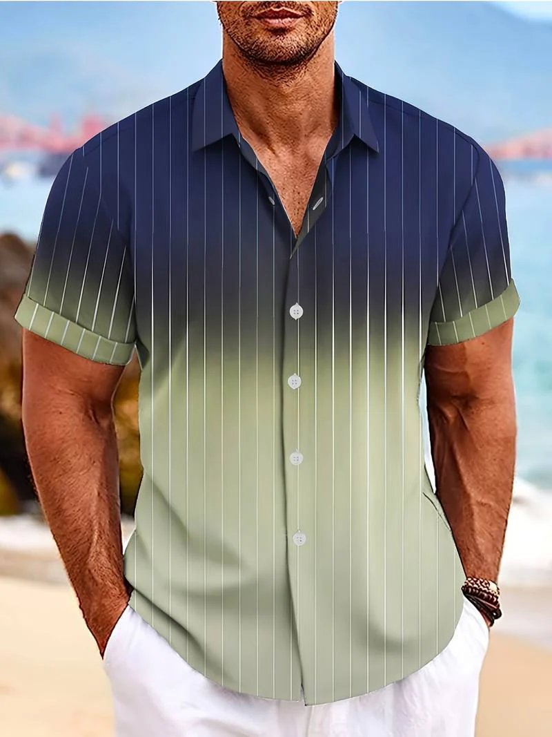 Lucrecia® | Short-Sleeved Gradient Button-Down Shirt For Men - Image 12