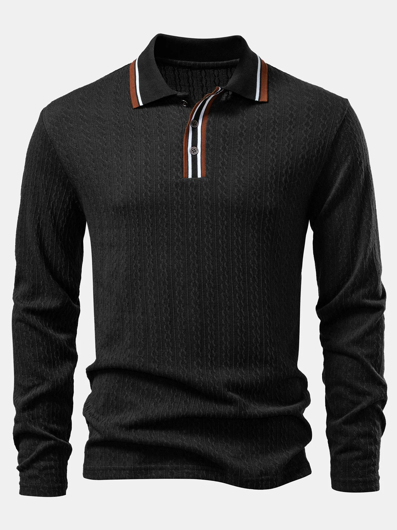 Ludovico® | Long Sleeve Twist Jacquard Polo Shirt - Image 18