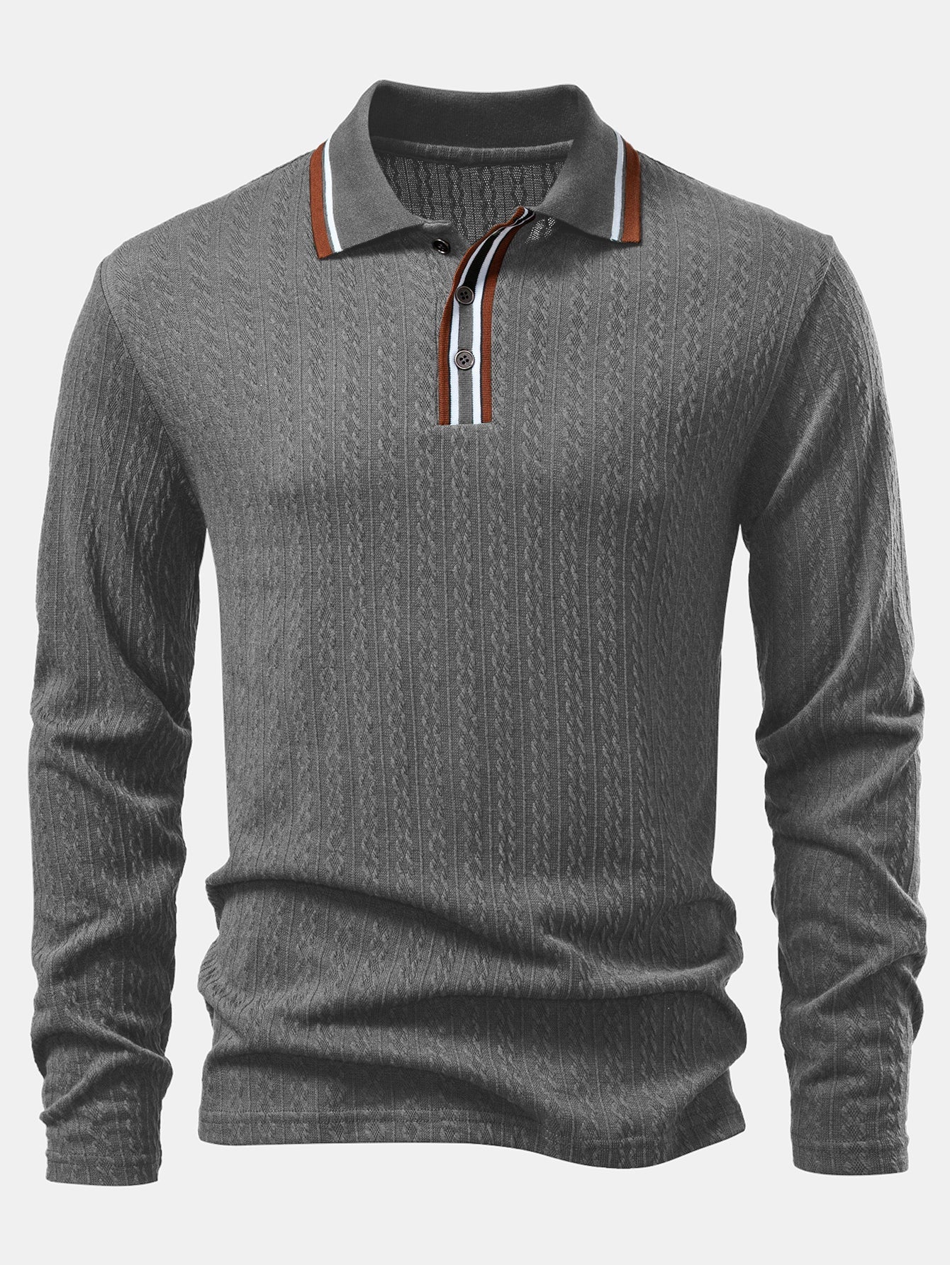 Ludovico® | Long Sleeve Twist Jacquard Polo Shirt - Image 5