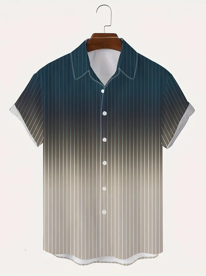 Lurton® | Men'S Short-Sleeved Button-Down Shirt With Gradient And Striped Pattern For Spring/Summer