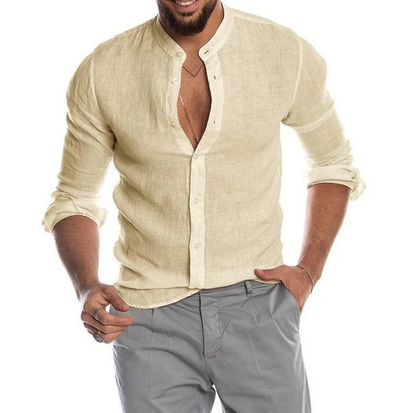 Macario® | Elegant Linen Shirt Without Collar - Image 2