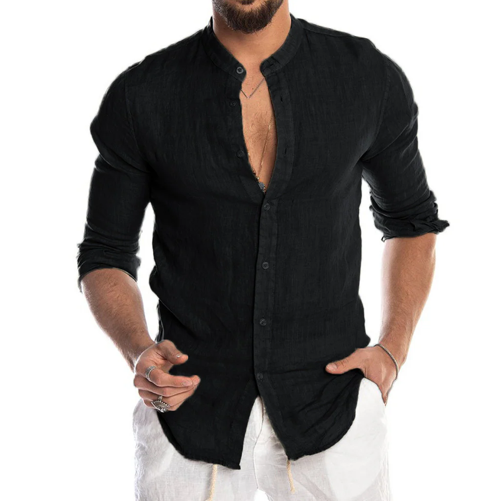 Macario® | Elegant Linen Shirt Without Collar - Image 5