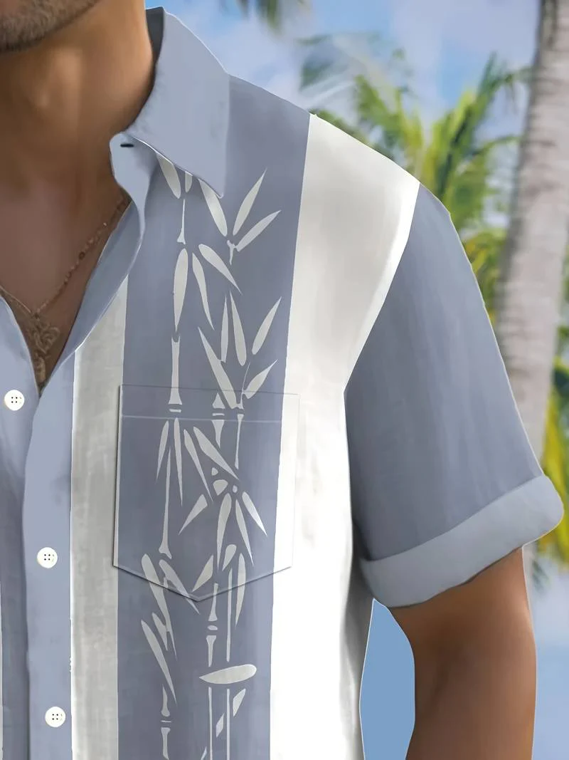 Macario® | Short Sleeve Shirt With Bamboo Print And Color Block - Image 14