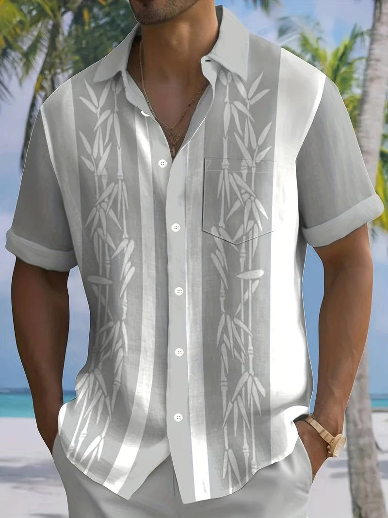 Macario® | Short Sleeve Shirt With Bamboo Print And Color Block - Image 16