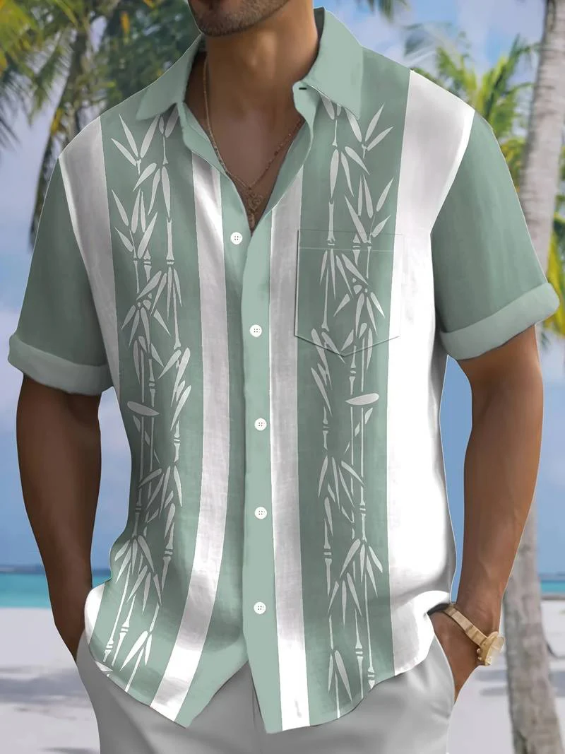 Macario® | Short Sleeve Shirt With Bamboo Print And Color Block - Image 18