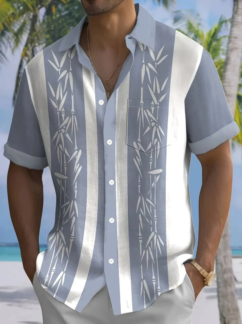 Macario® | Short Sleeve Shirt With Bamboo Print And Color Block - Image 19