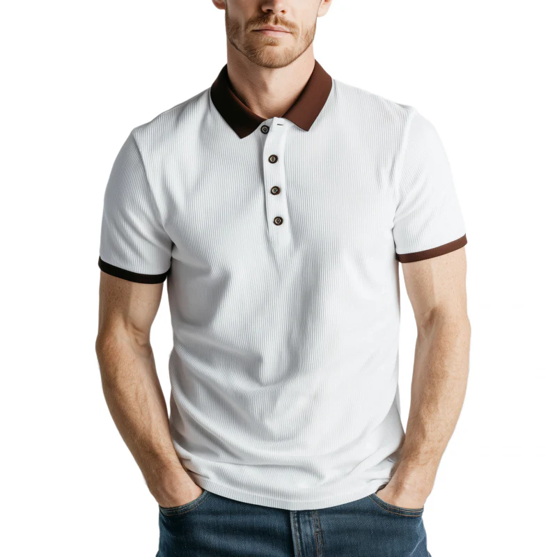 Malcolm | Men'S Casual Cotton Blend Colorblock Ribbed Lapel Slim Fit Short Sleeve Polo Shirt