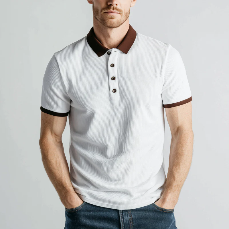 Malcolm | Men'S Casual Cotton Blend Colorblock Ribbed Lapel Slim Fit Short Sleeve Polo Shirt - Image 2