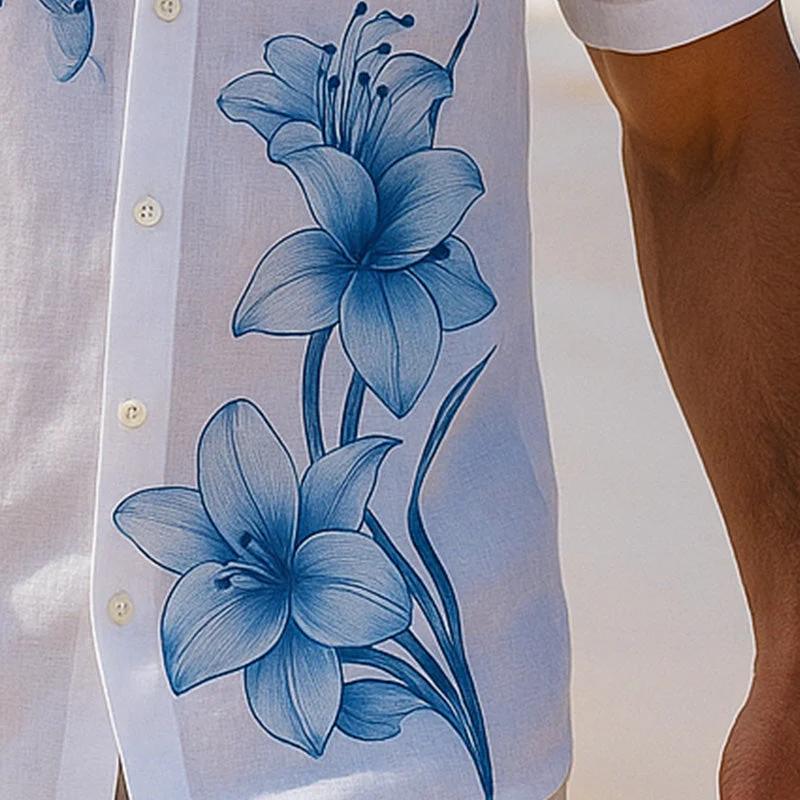 Marcelo | Men'S Summer Lightweight Breathable Floral Print Linen Short Sleeve Shirt - Image 4