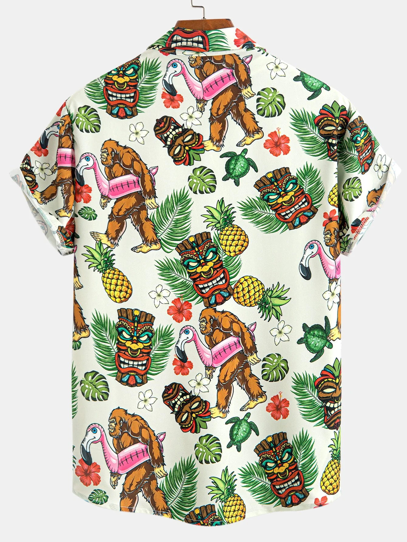 Marvin® | Tropical Tiki Bigfoot Print Button Up Shirt & Man Mid Length Drawstring Swim Shorts - Image 4