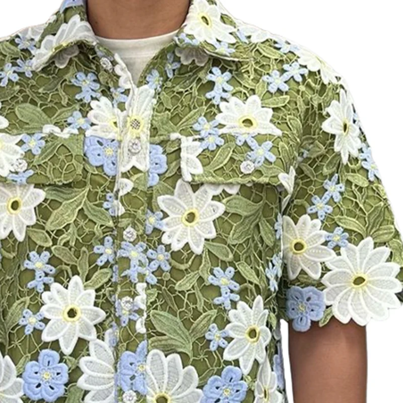 Marvin | Men'S Summer Fashion Embroidered Floral Hollow Sleeve Shirt - Image 3