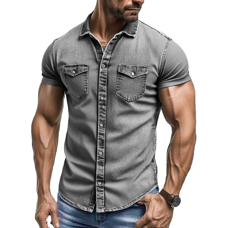 Marvin | Men'S Vintage Washed Short Sleeve Multi-Pocket Denim Shirt