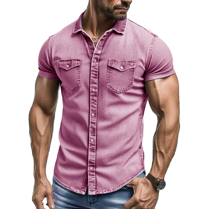 Marvin | Men'S Vintage Washed Short Sleeve Multi-Pocket Denim Shirt - Image 4